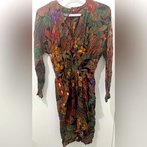 Vintage Phoebe Petites Painted Floral Pattern Long Sleeve Dress